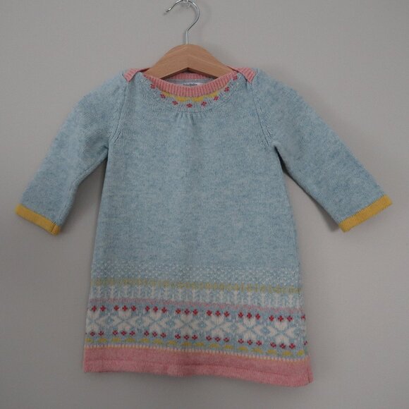 Baby Boden Sweater Dress Fair Isle 6-12M Pink Blue Christmas Winter dress - Picture 1 of 3